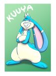  blue_body blue_fur border fur hi_res lagomorph leporid mammal rabbit smile text trevor-fox white_border 