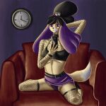  1:1 2021 absurd_res animal_crossing anthro belt black_clothing black_hair blue_background blue_eyeshadow bottomwear breasts canid canine canis clock clothed clothing demongirl_demoness digital_drawing_(artwork) digital_media_(artwork) domestic_dog eyeshadow female fishnet floppy_ears fur furniture goth gothabelle hair hands_behind_head hi_res holding_object holding_phone isabelle_(animal_crossing) makeup mammal multicolored_body multicolored_fur nintendo panties phone purple_body purple_clothing purple_eyes purple_fur shih_tzu simple_background skirt sofa solo tan_body tan_fur toy_dog underwear video_games white_body white_fur 