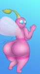  2021 absurd_res anthro big_breasts big_butt blue_eyes breasts butt digital_media_(artwork) elemental_creature female flora_fauna gazaster gesture gradient_background hi_res insect_wings looking_at_viewer looking_back mouthless nintendo nude pikmin pikmin_(species) pink_body pink_pikmin pink_skin plant rear_view short_stack simple_background solo stripes thick_thighs video_games waving wide_hips winged_pikmin wings 
