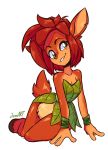  activision anthro brown_body brown_fur brown_hair elora eyebrows faun female fur green_eyes hair head_tilt hi_res hooves jamoart leaf_clothing looking_at_viewer short_hair short_tail simple_background smile smiling_at_viewer solo spyro_the_dragon tan_body tan_fur video_games white_background 