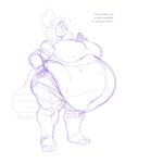  1:1 after_vore animal_crossing anthro belly big_belly big_breasts breasts dialogue english_text female greeting grindavikbydaylight hi_res huge_breasts isabelle_(animal_crossing) nintendo oral_vore overweight overweight_female sketch solo text video_games vore 