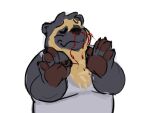  2021 4:3 anthro belly biped black_body black_fur black_nose blood bodily_fluids clothing eyes_closed fur hi_res humanoid_hands lentejota6 mammal nosebleed overweight shirt simple_background solo spectacled_bear topwear tremarctine ursid white_background 