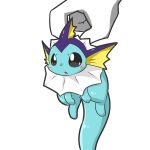  1:1 2015 ambiguous_gender blue_body blush disembodied_hand duo eeveelution feral fin hi_res holding_character looking_up nintendo open_mouth pok&eacute;mon pok&eacute;mon_(species) ravinosuke1 simple_background surprise vaporeon video_games white_background 