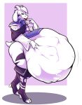  after_vore anthro asriel_dreemurr asriel_dreemurr_(god_form) belly big_belly boss_monster bovid caprine hand_on_stomach hi_res hoodah hyper hyper_belly male male_pred mammal monochrome simple_background undertale video_games vore white_background 