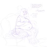  1:1 animal_crossing anthro belly big_belly clothing dialogue female furniture grindavikbydaylight hi_res isabelle_(animal_crossing) looking_at_viewer nintendo overweight overweight_female pajamas sketch sofa solo speech_bubble video_games 