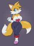  absurd_res anthro big_breasts blue_eyes breasts canid canine cleavage clothed clothing cosplay crossgender female footwear fox fur gloves handwear hi_res looking_at_viewer mammal miles_prower mtf_crossgender multi_tail rouge_the_bat sega smile solo sonic_the_hedgehog_(series) strategically_covered teasing thick_thighs virito yellow_body yellow_fur 