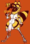  anthro arthropod bee breasts chest_tuft claws crown cybernetic_arm cybernetic_leg cybernetic_limb fluffy genitals glowing glowing_eyes glowing_genitalia glowing_penis gynomorph hybrid hymenopteran insect intersex kusama machine nude penis pose protogen pubes q-3n solo tuft 