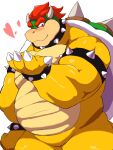  &lt;3 2021 3:4 anthro armband belly blush bowser bracelet claws collar hair hi_res horn humanoid_hands jewelry kemono koopa male mario_bros nintendo overweight overweight_male red_hair scalie shell simple_background solo spiked_armband spiked_bracelet spiked_collar spiked_shell spikes spikes_(anatomy) video_games white_background yoshizaurusu_n 
