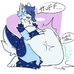  1:1 ambiguous_gender ambiguous_prey anthro azzyjackal belly belly_focus big_belly blush breath canid canine canis duo hyper hyper_belly jackal male male_pred mammal overweight overweight_male panting struggling toony unwilling_prey unwilling_vore vore 
