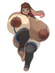  3:4 absurd_res anthro areola big_breasts breasts clothed clothing female hi_res huge_breasts hyper hyper_breasts inake lagomorph legwear leporid mammal nipples rabbit skimpy solo thigh_highs unknown_character 