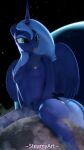  3d_(artwork) 4k 9:16 absurd_res anthro anthrofied blue_body breasts digital_media_(artwork) equid equine female friendship_is_magic hasbro hi_res horn macro mammal moon my_little_pony nipples princess_luna_(mlp) solo space steamyart tongue tongue_out winged_unicorn wings 