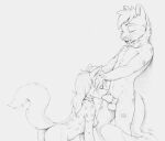  2021 all_fours anthro anthro_on_anthro anthro_penetrated anthro_penetrating anthro_penetrating_anthro balls breasts butt canid canine digital_drawing_(artwork) digital_media_(artwork) duo erection eyes_closed felid fellatio female female_penetrated fur genitals hair hand_on_head hi_res knot male male/female male_penetrating male_penetrating_female mammal monochrome nipples nude oral penetration penile penis s1m sex signature simple_background standing standing_sex white_background 