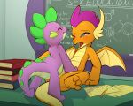  anthro blush chalkboard dragon duo elicitie female friendship_is_magic from_front_position furniture hasbro hi_res inside lying male male/female missionary_position moan my_little_pony on_back on_table sex sex_education smolder_(mlp) spike_(mlp) spread_legs spreading table vaginal 