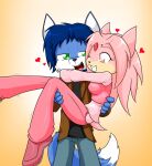  &lt;3 2017 anthro blue_body blue_fur blue_hair breasts canid canine canis clothing crop_top digital_media_(artwork) duo eulipotyphlan eyelashes feet female fingers fur green_eyes hair hedgehog holding_partner jacket male mammal multicolored_body multicolored_fur one_eye_closed pearl_(moneychan) pink_body pink_eyes pink_fur pink_hair sandwich-anomaly shirt simple_background smile soap_(sandwich-anomaly) tan_body tan_fur teeth tongue topwear white_body white_fur wolf 