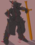  5_fingers armor biped blood bodily_fluids demon digital_media_(artwork) female fingers hi_res humanoid melee_weapon monstrous_humanoid red_background shaded simple_background solo standing sword violence_demon_(xenopera) weapon xenopera 