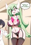  absurd_res big_breasts bra breasts cleavage clothed clothing female gardevoir garter_straps gesture green_hair hair hi_res human lucyfercomic mammal nintendo not_furry panties pok&eacute;mon pok&eacute;mon_(species) thumbs_up underwear video_games wide_hips 