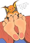  3_toes absurd_res anthro big_breasts breasts cleavage clothed clothing collar desiree_(zp92) dialogue english_text feet female first_person_view foot_fetish foot_focus furniture hi_res humanoid_feet nintendo pok&eacute;mon pok&eacute;mon_(species) raichu soles solo table text toes video_games zp92 