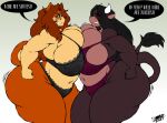  2021 absurd_res anthro big_breasts black_nose blush bovid bovine breasts brown_hair canid canine canis cattle dated domestic_dog duo english_text eye_contact eyewear female glasses green_eyes hair hi_res huge_breasts looking_at_another mammal navel signature summer_(jwinkz) superia superix text thick_thighs 