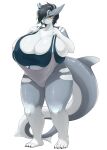 absurd_res anthro big_breasts biped breasts camel_toe cleavage clothed clothing female fish hair hair_over_eye hi_res huge_breasts inake marine one_eye_obstructed shark simple_background solo standing swimwear vern_(vernacularshark) 