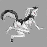  1:1 all_fours anthro anus black_body black_fur black_pawpads breasts butt canid canid_demon canine demon female female_focus fur genitals hair hellhound helluva_boss hi_res looking_at_viewer loona_(vivzmind) mammal nude pawpads paws pussy red_sclera simple_background solo white_body white_fur white_hair x0009000x 