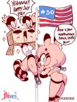  3:4 4th_of_july animated anthro big_butt blush breasts butt dialogue diives duo english_text felid female flag genitals hi_res looking_at_viewer looking_back mammal nipples pantherine pole profanity pussy short_playtime stripper_pole talking_to_viewer text tiger xigua zhongzi 