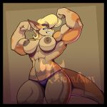  1:1 abs anthro areola blonde_hair breasts clothed clothing female hair hi_res muscular muscular_female neosavias nipples panties solo topless underwear unknown_species wide_hips 