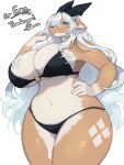  3:4 anthro baburusushi big_breasts bikini breasts cervid cleavage clothed clothing female hair hand_on_hip hi_res huge_breasts kemono long_hair mammal simple_background solo swimwear thick_thighs white_background 