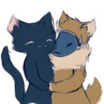  1:1 anthro black_body black_fur brown_body brown_fur daww domestic_cat duo eyes_closed felid feline felis female fur hand_holding hug lily_(vixtor) long_tail machine male male/female mammal neck_tuft pink_inner_ear protogen short_tail simple_background smile snoiifoxxo stubby_tail tan_body tan_fur tan_inner_ear tuft visor vixxi_(vixtor) white_background 