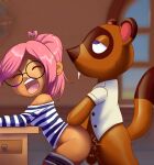  anal anal_penetration animal_crossing anthro anthro_penetrating anthro_penetrating_human balls bent_over blue_eyes bodily_fluids canid canine clothed clothing detailed_background drooling duo elbow_on_butt eyes_closed eyewear female female_on_anthro female_penetrated genitals glasses hair human human_on_anthro human_on_male human_penetrated interspecies lorenzobrezo male male/female male_penetrating male_penetrating_female mammal motion_lines narrowed_eyes nintendo orgasm orgasm_face pants_down partially_clothed pattern_clothing pattern_shirt pattern_topwear penetration penile penile_penetration penis_in_ass pink_hair ponytail raccoon_dog saliva sex shirt standing standing_sex striped_clothing striped_shirt striped_topwear stripes sweat tanuki tom_nook_(animal_crossing) topwear video_games villager_(animal_crossing) 