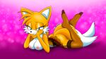  16:9 2_tails anthro bedroom_eyes big_breasts blue_eyes breasts canid canine clothing crossgender female fox fur hi_res lingerie lipstick makeup mammal miles_prower multi_tail multicolored_body multicolored_fur narrowed_eyes nipples pink_nipples seductive sega smile smiling_at_viewer solo sonic_the_hedgehog_(series) the_knight widescreen yellow_body yellow_fur 