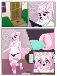  3:4 absurd_res anthro artmarshmallow breasts canid canine cervid clothing comic disembodied_penis duo english_text female fox freckles fur genitals hair hi_res hybrid male male/female mammal marshmallow_fluff_(character) nipples non-euclidean_sex panties penis pink_body pink_fur portal_fleshlight portal_panties pussy surprise text underwear 