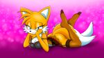  16:9 2_tails anthro bedroom_eyes big_breasts blue_eyes breasts canid canine clothing crossgender female fox fur hi_res lingerie lipstick looking_at_viewer makeup mammal miles_prower multi_tail multicolored_body multicolored_fur narrowed_eyes seductive sega solo sonic_the_hedgehog_(series) the_knight widescreen yellow_body yellow_fur 