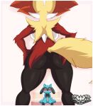  anthro back_boob black_body black_fur blue_body blue_fur blush breasts butt delphox duo erection female fur genitals hi_res knightmoonlight98 larger_female male nintendo penis pink_penis pok&eacute;mon pok&eacute;mon_(species) pussy rear_view red_body red_fur riolu simple_background sitting size_difference smaller_male video_games yellow_body yellow_fur 