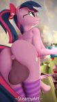  3d_(artwork) 4k 9:16 absurd_res animal_genitalia animal_penis anthro anthrofied anus balls bent_over big_breasts breasts clothing crossgender digital_media_(artwork) equid equine equine_penis friendship_is_magic ftg_crossgender fti_crossgender genitals gynomorph hasbro hi_res horn intersex legwear mammal mostly_nude my_little_pony penis steamyart thigh_highs twilight_sparkle_(mlp) unicorn 