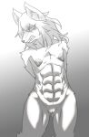  abs angry breasts canid female fur genitals grey_nipples hi_res kiukiu mammal muscular muscular_female natural_breasts nipples pussy small_breasts solo white_body white_fur 