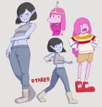 2020 adventure_time breasts candy candy_people_(at) cartoon_network dessert digital_media_(artwork) duo female food food_creature food_humanoid grey_body grey_skin hi_res humanoid humanoid_pointy_ears living_candy marceline_abadeer midriff not_furry pink_body pink_skin princess_bubblegum roxy_prog shaded vampire 