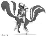  anthro big_tail black_and_white cunnilingus_gesture duo ear_piercing erica female female/female fluffy fluffy_tail gesture hand_on_hip looking_at_viewer mammal mephitid monochrome open_mouth picking_nose piercing ribnose safety_pin simple_background skunk suggestive suggestive_gesture tongue tongue_out white_background 