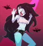  2020 adventure_time black_hair bottomwear breasts cartoon_network clothed clothing devil_horns_(gesture) digital_media_(artwork) fangs female gesture hair hi_res hotpants humanoid humanoid_pointy_ears long_hair marceline_abadeer not_furry roxy_prog shaded shorts side_shave tongue tongue_out under_boob vampire 
