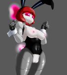  big_breasts bow_tie breasts bunny_costume character_request clothed clothing costume fake_ears fake_rabbit_ears female genitals grey_background hi_res humanoid looking_at_viewer machine mdthetest mostly_nude mouthless navel not_furry pussy robot robot_humanoid simple_background solo topless 