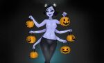  anthro arachnid arthropod black_sclera blush breasts camel_toe clothed clothing fangs female hi_res legwear looking_at_viewer mdthetest muffet multi_arm multi_eye multi_limb pantyhose simple_background small_breasts smile solo spider thigh_gap topless undertale video_games 