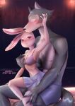  2021 5_fingers anthro beastars bed bedroom bedroom_eyes black_nose blush bottomwear boxer_briefs bra breast_squeeze breasts canid canine canis claws cleavage clothed clothing dialogue digital_media_(artwork) domestic_rabbit duo dwarf_rabbit english_text female finger_claws fingers fur furniture grey_body grey_fur hand_on_breast hand_on_face hand_on_leg haru_(beastars) hi_res humanoid_hands interspecies intimate kiwanoni lagomorph larger_male legoshi_(beastars) leporid light lighting looking_at_another looking_at_partner male male/female mammal narrowed_eyes navel nervous on_bed on_lap oryctolagus predator/prey rabbit romantic romantic_ambiance romantic_couple seductive signature sitting sitting_on_bed sitting_on_lap size_difference skirt smaller_female soft_lighting text topless topless_male underwear white_body white_fur wide_eyed wolf 