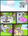  absurd_res blonde_hair comic derpy_hooves_(mlp) dialogue duo envelope equid equine feathers female feral fluttershy_(mlp) friendship_is_magic hair hasbro hi_res mailbox mammal my_little_pony pegasus pink_hair pony-thunder wings yellow_body yellow_feathers 