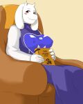  4:5 anthro blush book bovid caprine female goat hi_res holding_book holding_object looking_at_viewer mammal mdthetest nipple_outline simple_background sitting smile solo toriel undertale video_games 