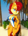 2021 4:5 5_fingers anthro archie_comics black_nose blue_eyes breasts chipmunk clothing eyelashes female fingers ground_squirrel hair hi_res looking_at_viewer mammal one-piece_swimsuit outside red_hair rodent sally_acorn sciurid sega solo sonic_the_hedgehog_(archie) sonic_the_hedgehog_(comics) sonic_the_hedgehog_(series) swimwear tansau thick_thighs tree_squirrel wide_hips 