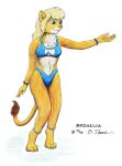  1999 anthro bernard_doove blonde_hair blue_eyes chest_tuft cleavage_cutout felid female fur hair lion mammal nipple_outline pantherine simple_background solo tail_tuft tuft white_background yellow_body yellow_fur 