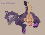  absurd_res anthro anus balls big_balls bubble_butt butt canid canine canis circumcised dantem_(character) genitals gz_draws hi_res humanoid looking_at_viewer male mammal pawpads paws penis purple_eyes raised_tail simple_background solo wolf 