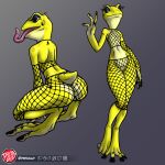  1:1 2021 4_fingers 4_toes amphibian anthro beauty_mark bottomwear breasts butt clothing countershade_butt countershade_neck countershade_torso countershading crouching curvy_figure digital_drawing_(artwork) digital_media_(artwork) digitigrade earhole eyebrow_piercing eyelashes eyeshadow facial_piercing feet female fingers fishnet fishnet_armwear fishnet_bottomwear fishnet_topwear frog front_view full-length_portrait furgonomics furry-specific_piercing genitals goth gradient_background hi_res jewelry lilith_(malthaeos) long_tongue looking_aside makeup model_sheet multiple_poses navel nipples non-mammal_breasts non-mammal_navel piercing poison_dart_frog portrait pose predaguy pussy short_tail simple_background slim small_breasts small_waist smile solo standing thick_thighs three-quarter_view toes tongue tongue_out tongue_piercing wide_hips yellow_body yellow_countershading yellow_skin 