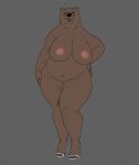  anthro big_breasts breasts brown_bear brown_body brown_fur clothed clothing curvy_figure female footwear fur grizzly_bear hi_res high_heels mammal mature_female maychin nipples nude one_eye_closed overweight seductive shoes solo ursid ursine voluptuous wink 
