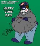  2021 abdominal_bulge absurd_res anthro barefoot belly big_belly bottomwear clothing cringebird denim denim_clothing feet giant_panda hair hat headgear headwear hi_res hoodie jeans jumblerumble12 male male_pred mammal nikolai_(cringebird) nonbinary_(lore) obey_(brand) onomatopoeia overweight overweight_anthro pants snapback snapback_hat solo sound_effects stubble tagme text tongue tongue_out topwear ursid vore 