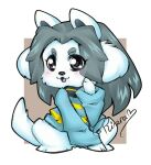  canid canine clothed clothing felid feline fur hair mammal open_mouth simple_background tem temmie_(undertale) topwear undertale video_games white_body white_fur 